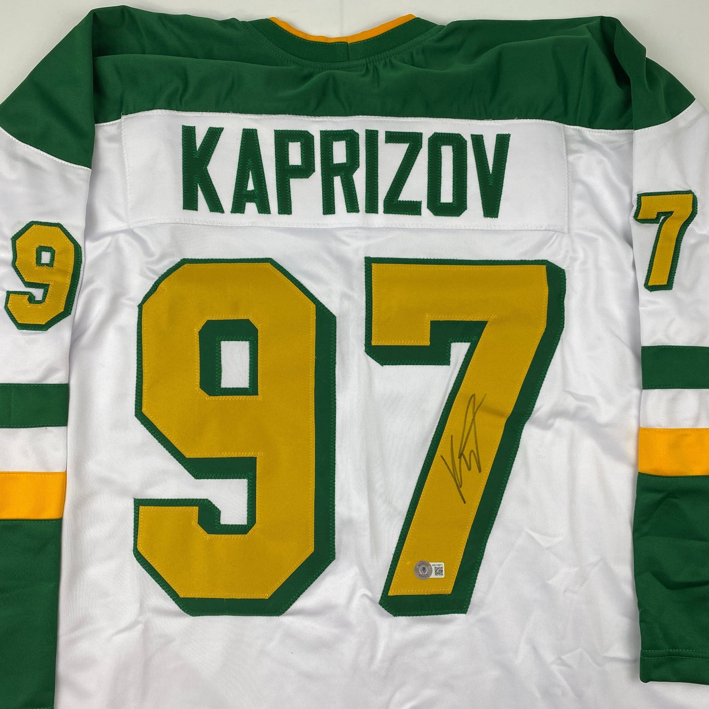 Autographed/Signed Kirill Kaprizov Minnesota White Retro Hockey Jersey Beckett BAS COA