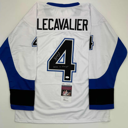 Autographed/Signed Vincent Lecavalier 2004 SC Champs Tampa Bay White Hockey Jersey JSA COA