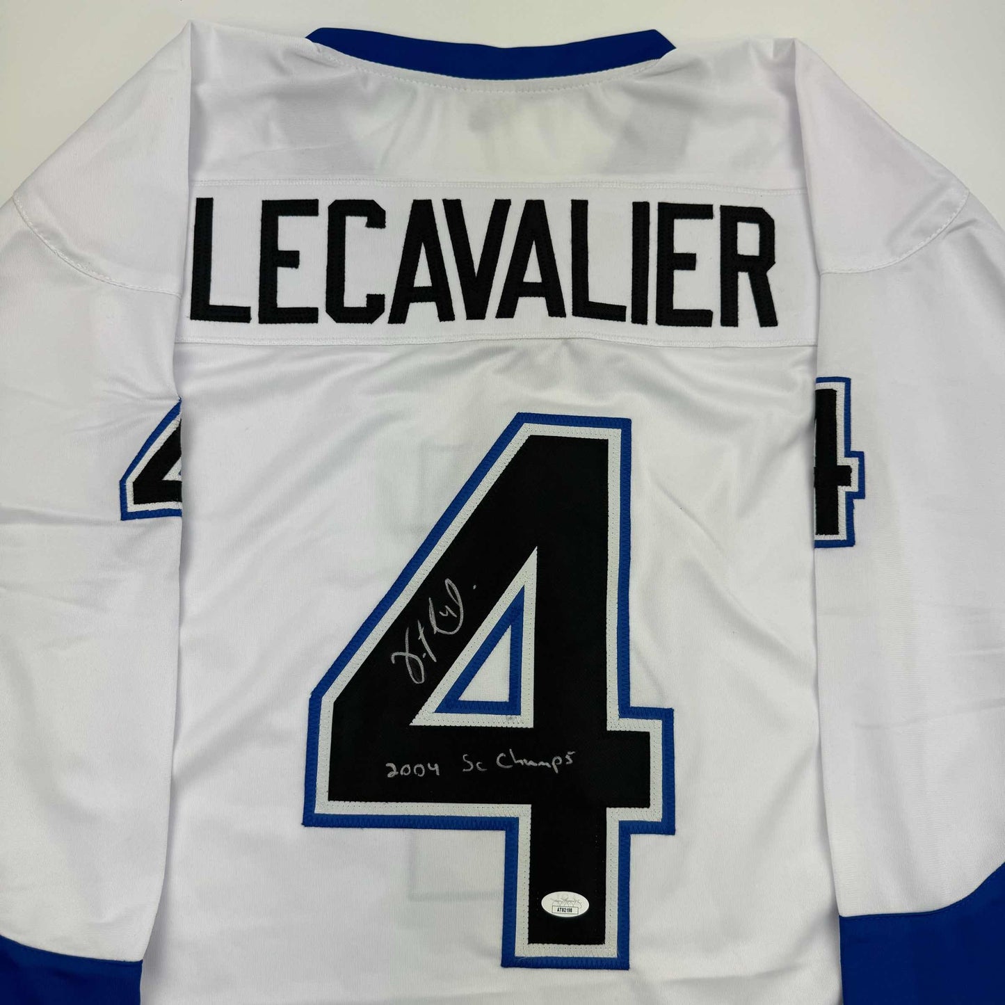 Autographed/Signed Vincent Lecavalier 2004 SC Champs Tampa Bay White Hockey Jersey JSA COA