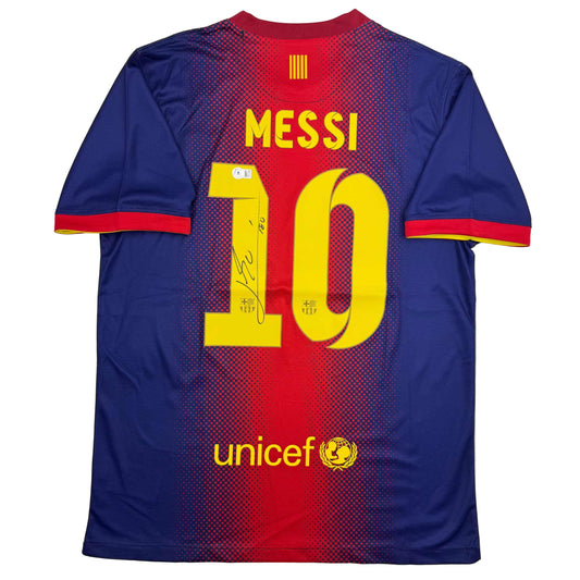 Autographed/Signed Lionel Leo Messi FC Barcelona Soccer Jersey Beckett BAS COA