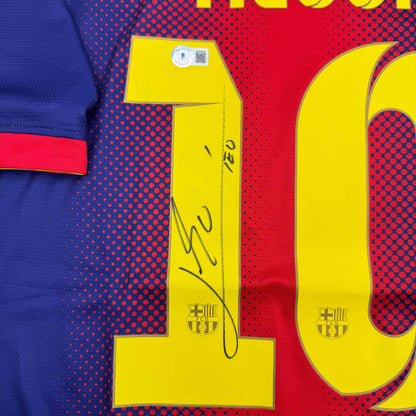 Autographed/Signed Lionel Leo Messi FC Barcelona Soccer Jersey Beckett BAS COA