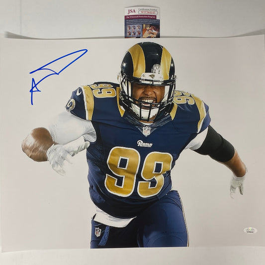 Autographed/Signed Aaron Donald Los Angeles LA Rams 16x20 Football Photo JSA COA #6