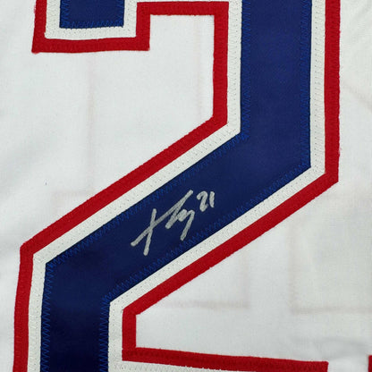 Framed Autographed/Signed Kaiden Guhle 35x39 Montreal White Hockey Jersey JSA COA