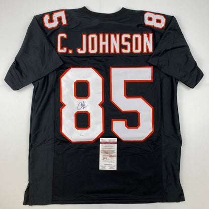 Autographed/Signed Chad Johnson Ochocinco Cincinnati Black Retro Football Jersey JSA COA