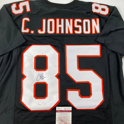 Autographed/Signed Chad Johnson Ochocinco Cincinnati Black Retro Football Jersey JSA COA