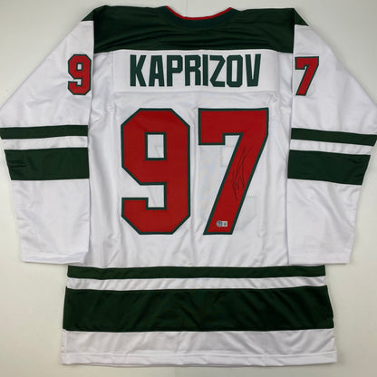 Autographed/Signed Kirill Kaprizov Minnesota White Hockey Jersey Beckett BAS COA