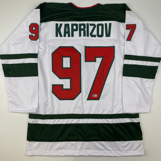 Autographed/Signed Kirill Kaprizov Minnesota White Hockey Jersey Beckett BAS COA