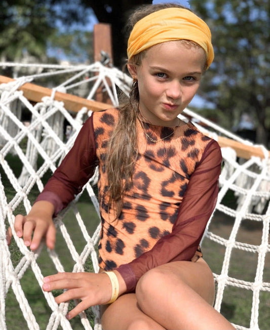 KID's girl's  One-piece swimsuit with sleeves LEOPARD