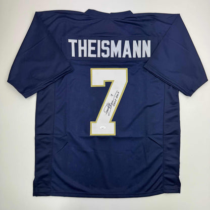 Autographed/Signed Joe Theismann CHOF 2003 Notre Dame Blue College Football Jersey JSA COA