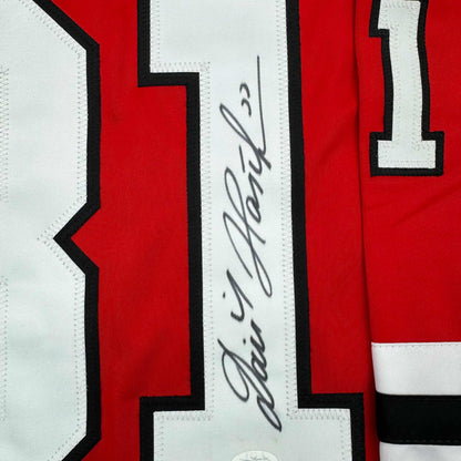 Framed Autographed/Signed Dominik Hasek 35x39 Chicago Red Hockey Jersey JSA COA