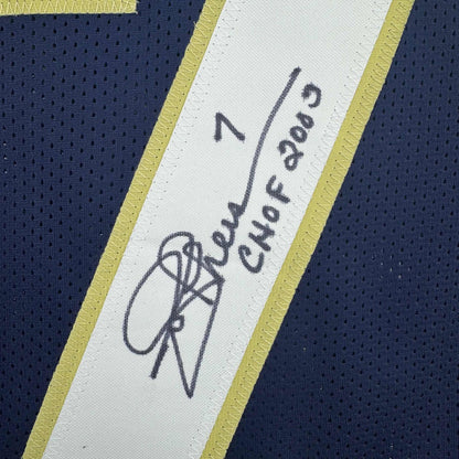 Autographed/Signed Joe Theismann CHOF 2003 Notre Dame Blue College Football Jersey JSA COA