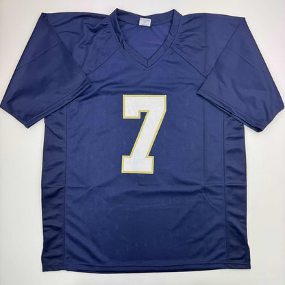 Autographed/Signed Joe Theismann CHOF 2003 Notre Dame Blue College Football Jersey JSA COA