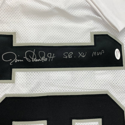 Autographed/Signed Jim Plunkett SB XV MVP Oakland Las Vegas White Football Jersey JSA COA