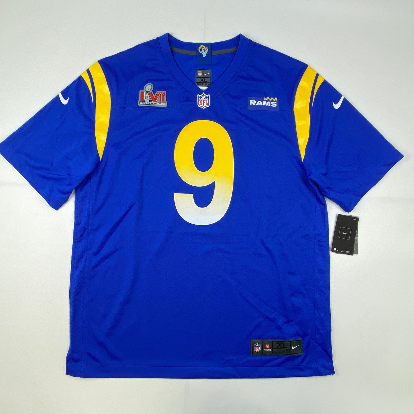 Autographed/Signed Matthew Stafford Los Angeles Rams Blue Authentic Nike Game Super Bowl LVI Football Jersey Fanatics COA