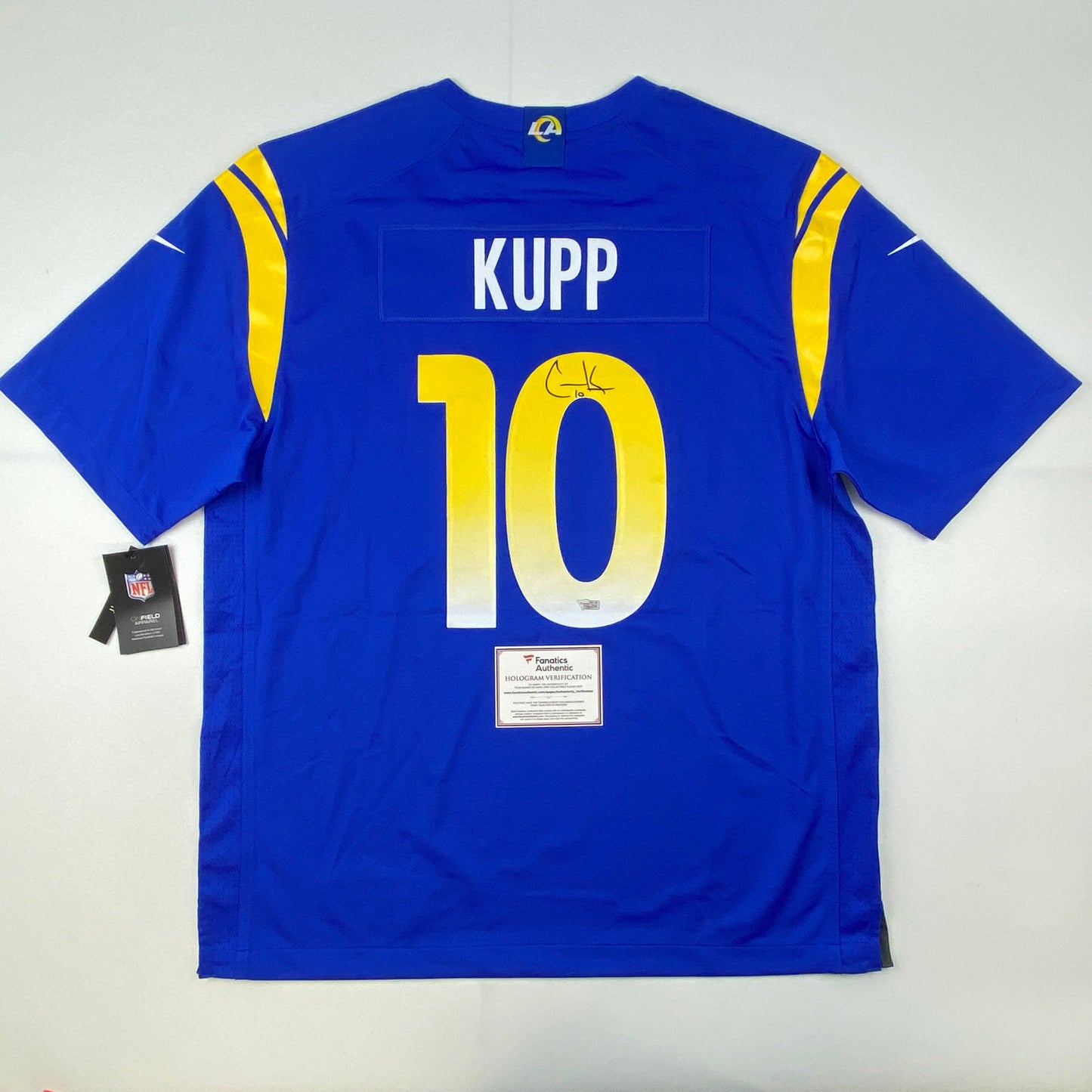 Autographed/Signed Cooper Kupp Los Angeles Rams Blue Authentic Nike Game Super Bowl LVI Football Jersey Fanatics COA