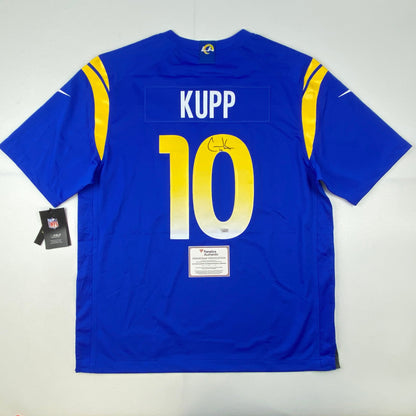 Autographed/Signed Cooper Kupp Los Angeles Rams Blue Authentic Nike Game Super Bowl LVI Football Jersey Fanatics COA