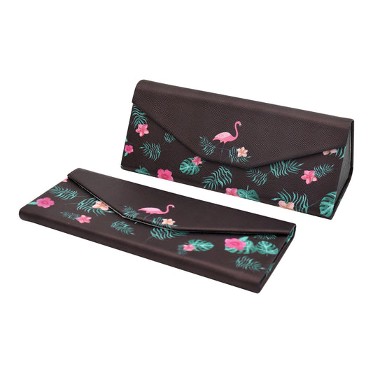 Flamingo Print Glasses Case - Vegan Leather Magic Folding Hardcase