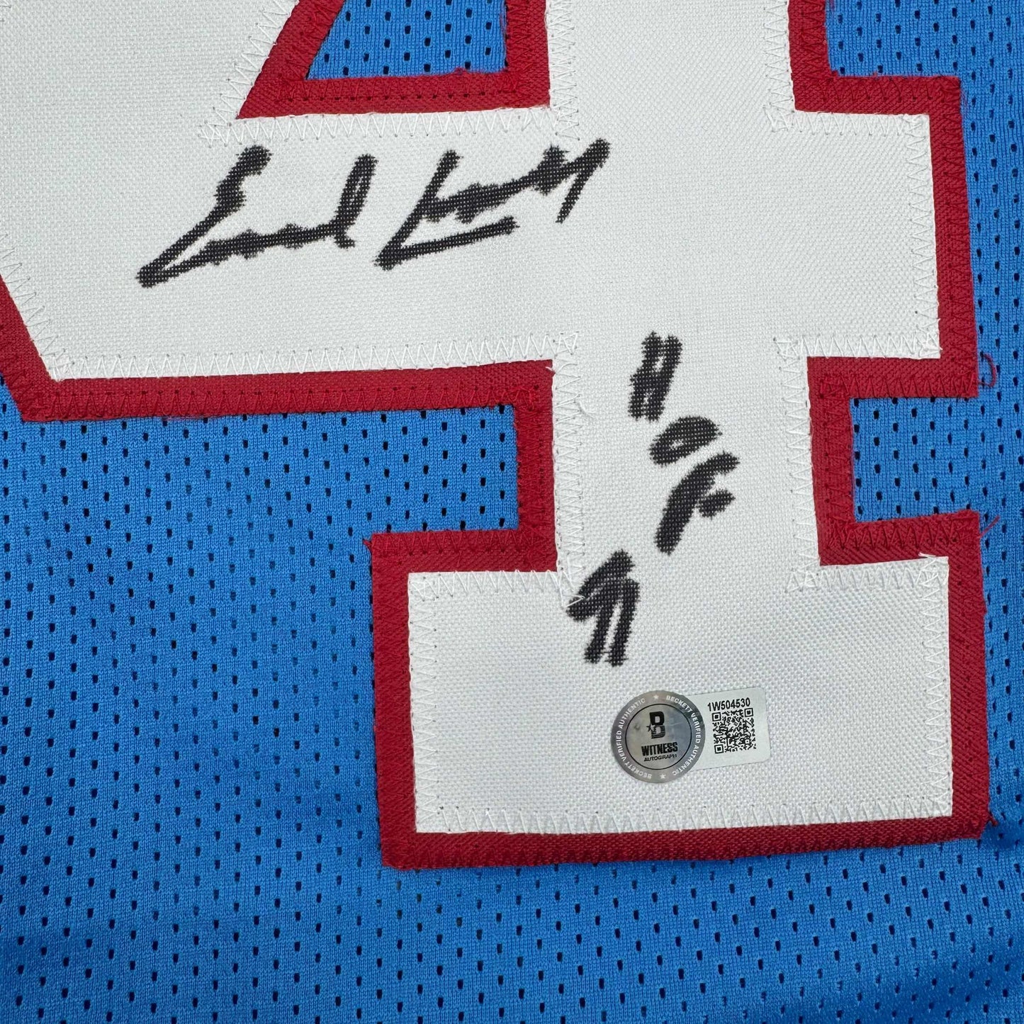 Autographed/Signed Earl Campbell HOF 91 Houston Blue Stat Football Jersey JSA COA