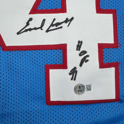 Autographed/Signed Earl Campbell HOF 91 Houston Blue Stat Football Jersey JSA COA