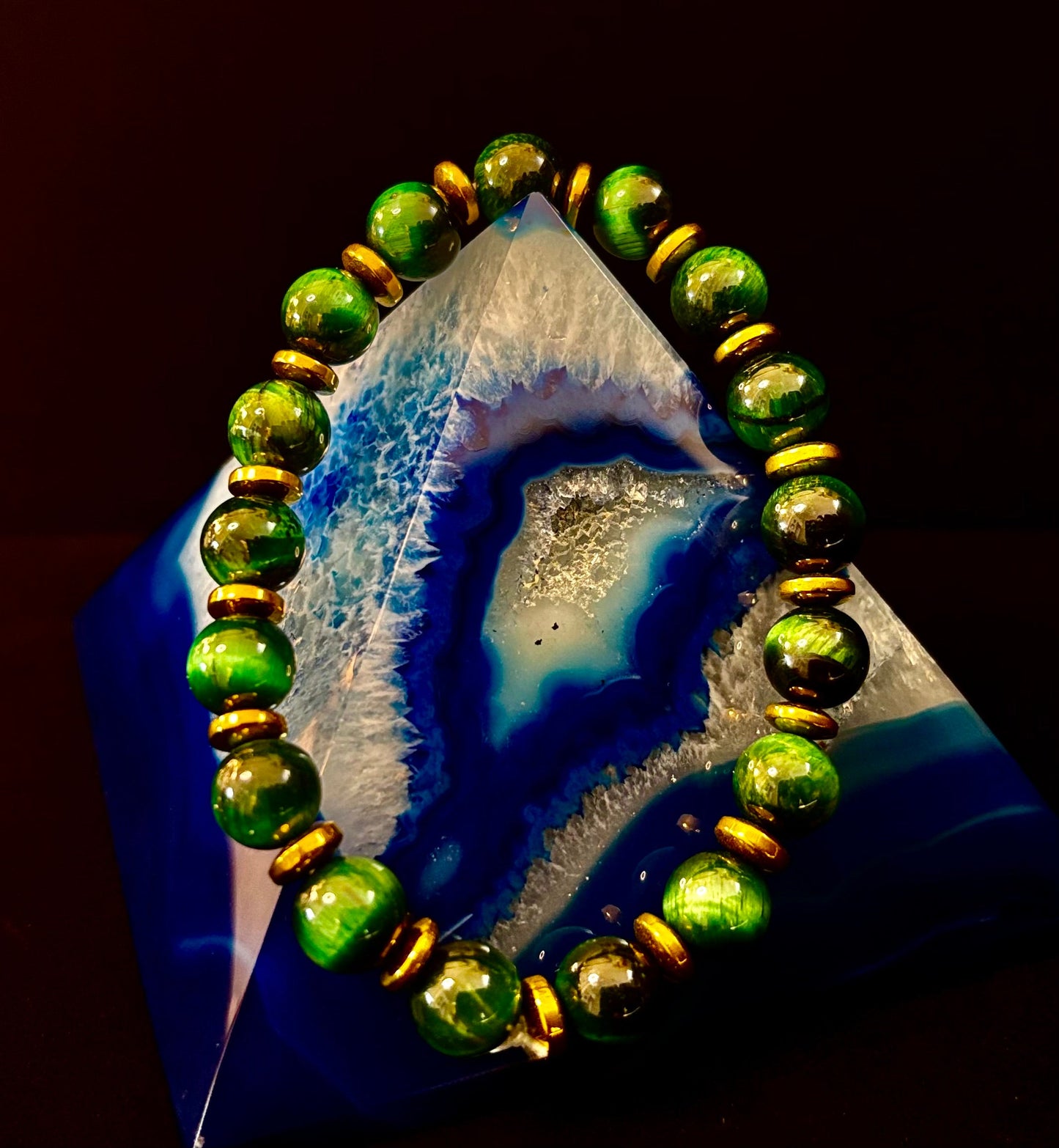 Green Tiger Eye Wealth & Confidence Bracelet – 8mm Beads with Gold Accents (Medium Wrists)