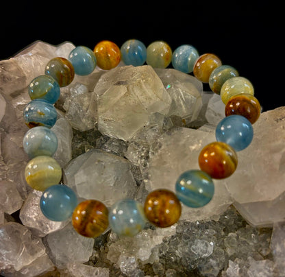 Aquatine Lemurian Calcite Bracelet – 8mm and 10mm Beads (Medium Wrists)