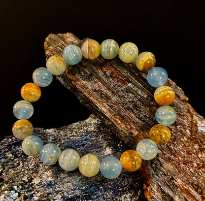 Aquatine Lemurian Calcite Bracelet – 8mm and 10mm Beads (Medium Wrists)