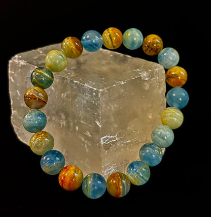 Aquatine Lemurian Calcite Bracelet – 8mm and 10mm Beads (Medium Wrists)