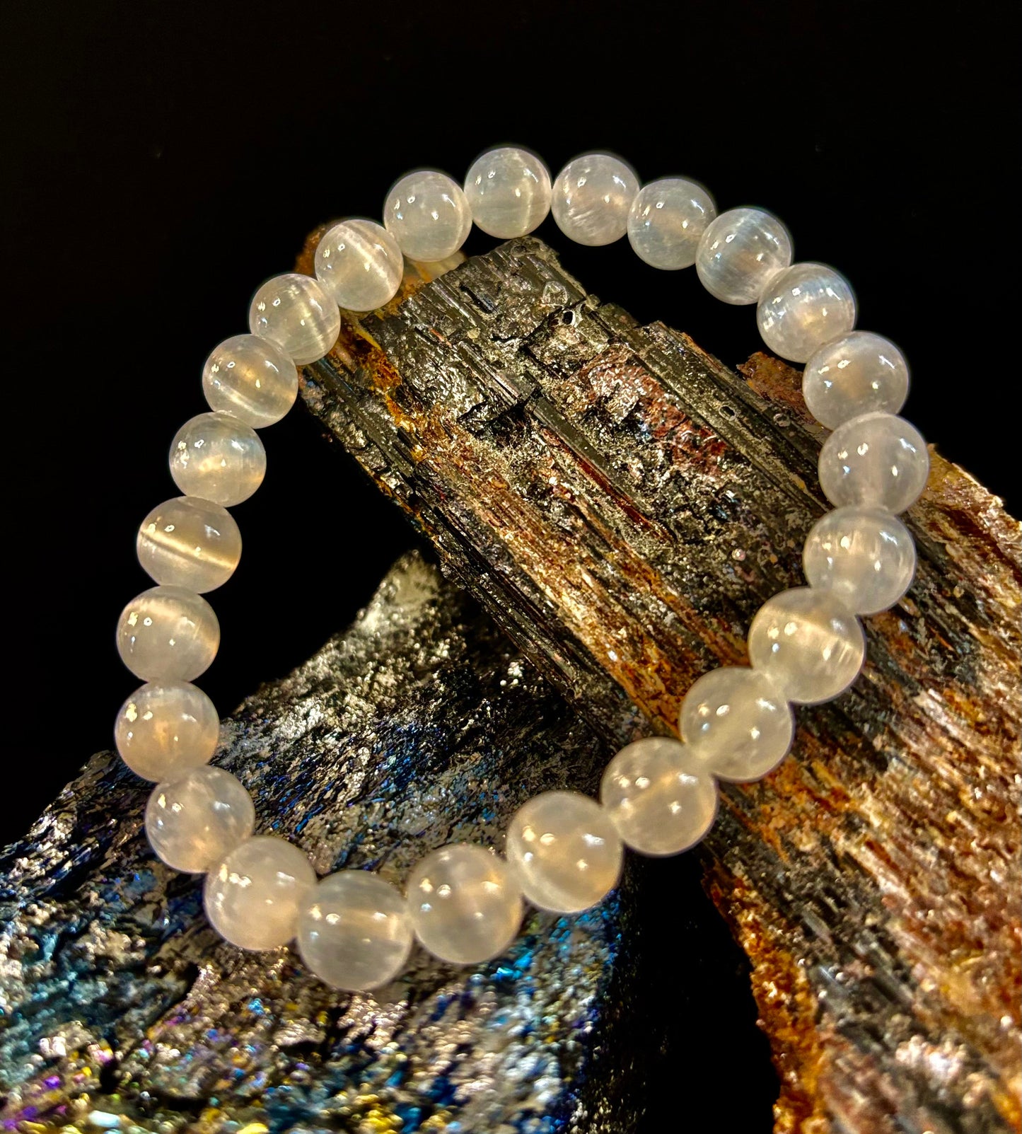 White Cat Eye Stone Bracelet – Reiki-Infused Clarity & Protection Jewelry (Medium–Large Wrist)