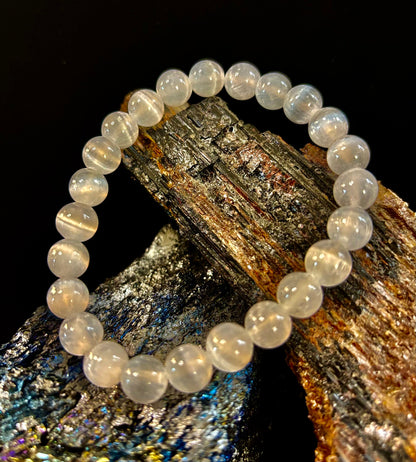 White Cat Eye Stone Bracelet – Reiki-Infused Clarity & Protection Jewelry (Medium–Large Wrist)