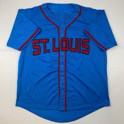 Autographed/Signed Nolan Gorman St. Louis Blue Baseball Jersey JSA COA
