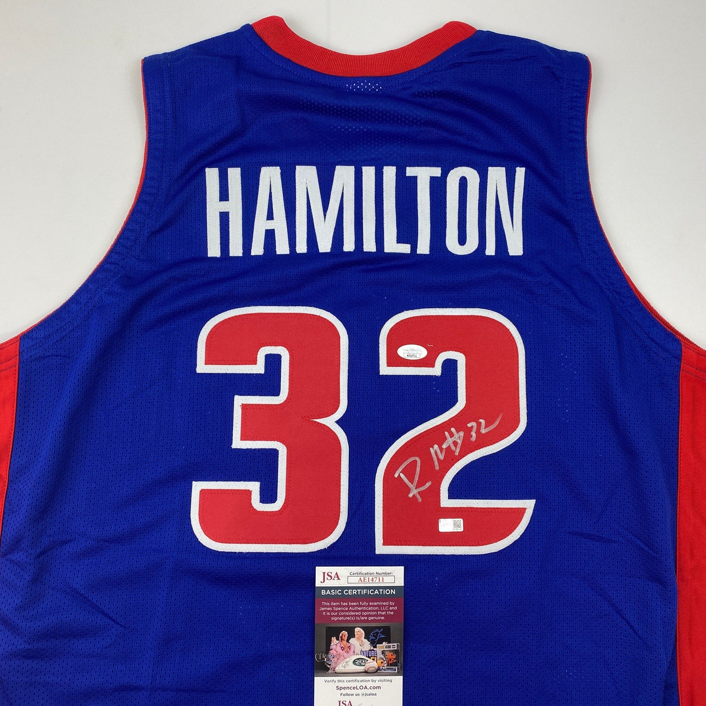 Autographed/Signed Richard Rip Hamilton Detroit Blue Basketball Jersey JSA COA