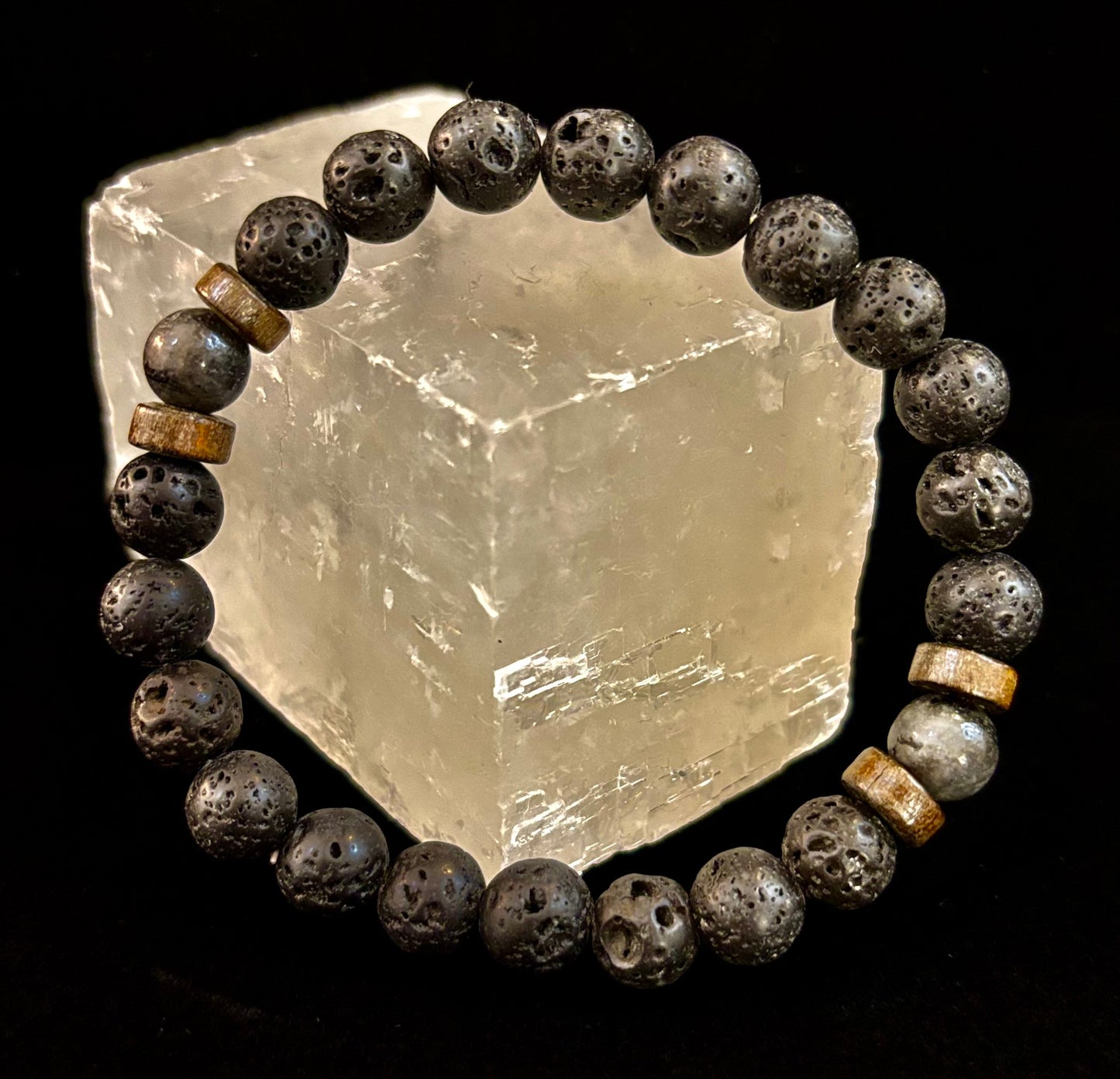 Men’s Lava Rock & Black Stone Bracelet – Natural Blue, Gray or Brown Accent Stones | Medium–Large Wrist