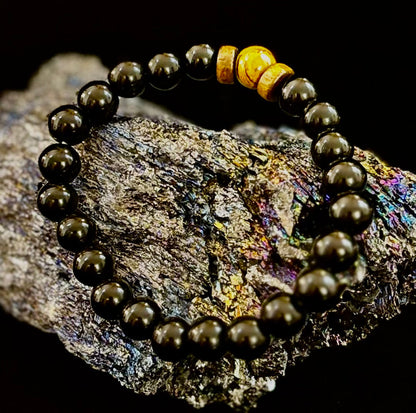 Men’s Lava Rock & Black Stone Bracelet – Natural Blue, Gray or Brown Accent Stones | Medium–Large Wrist