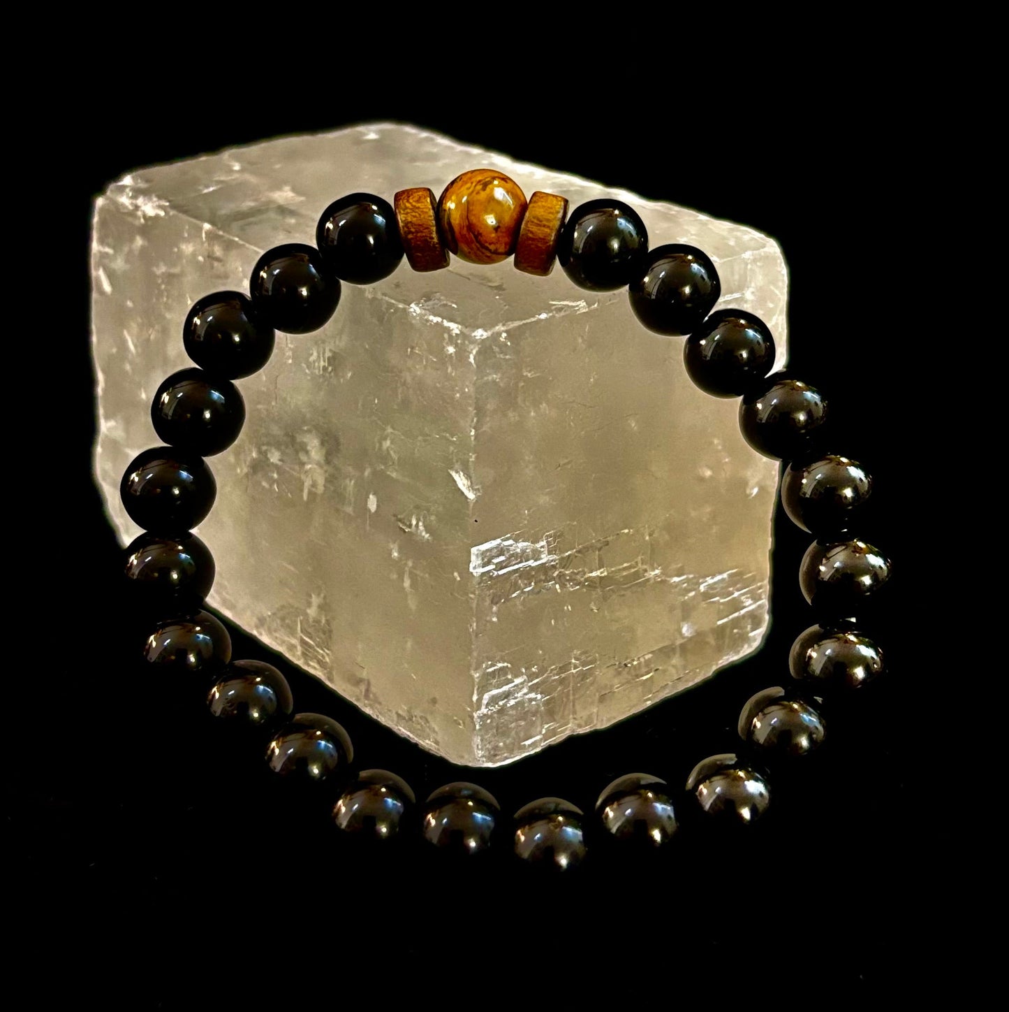 Men’s Lava Rock & Black Stone Bracelet – Natural Blue, Gray or Brown Accent Stones | Medium–Large Wrist