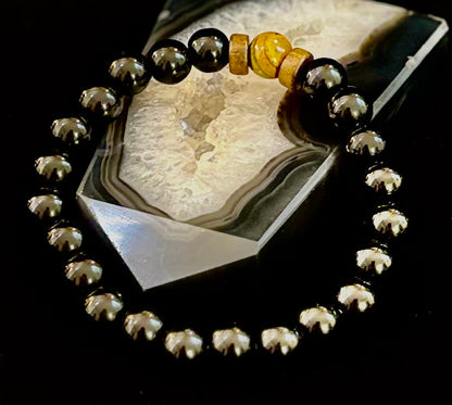 Men’s Lava Rock & Black Stone Bracelet – Natural Blue, Gray or Brown Accent Stones | Medium–Large Wrist