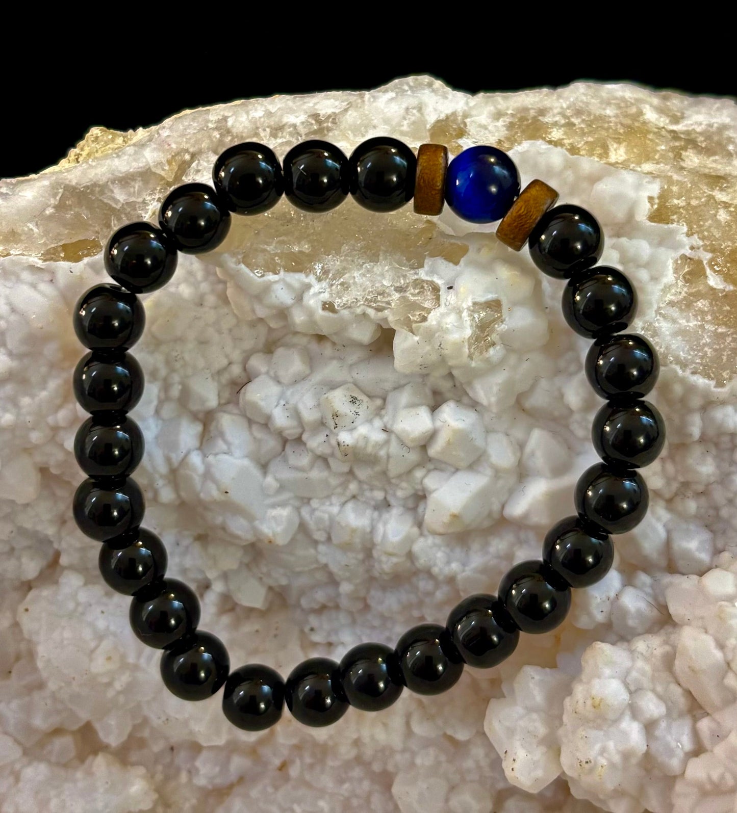 Men’s Lava Rock & Black Stone Bracelet – Natural Blue, Gray or Brown Accent Stones | Medium–Large Wrist