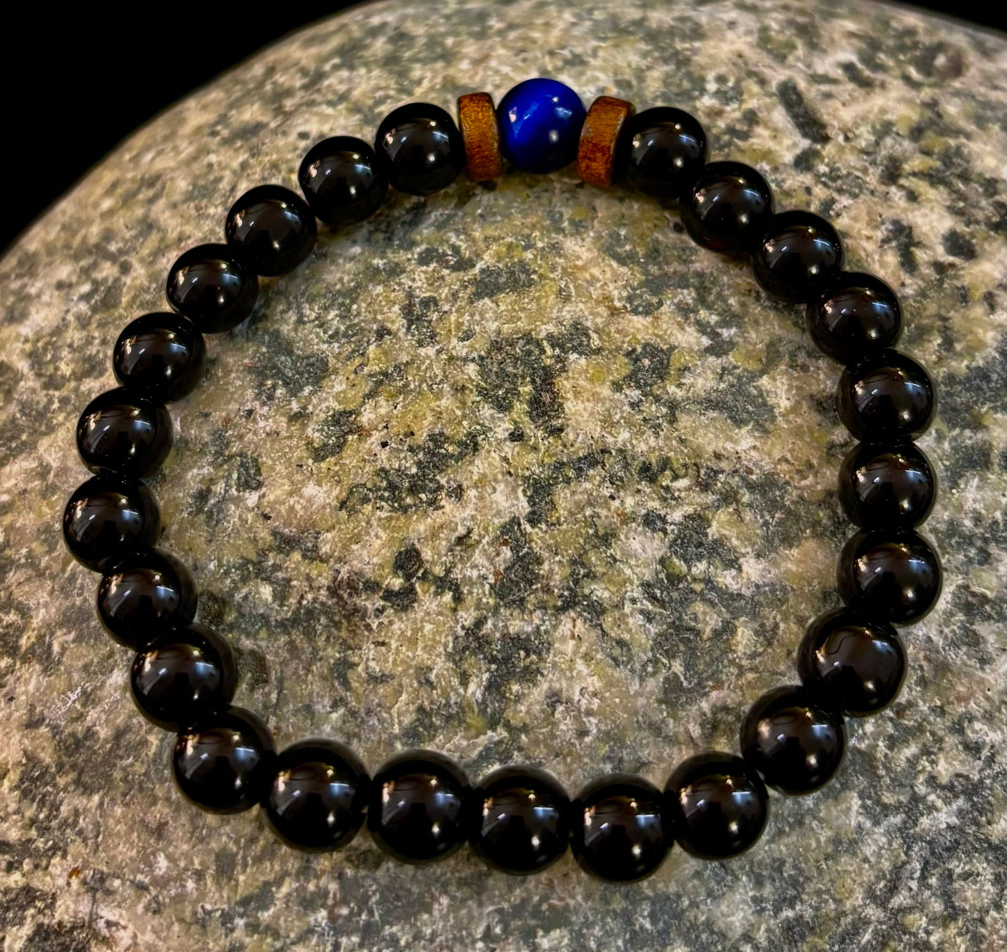 Men’s Lava Rock & Black Stone Bracelet – Natural Blue, Gray or Brown Accent Stones | Medium–Large Wrist