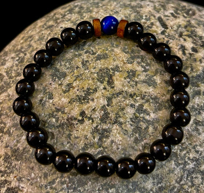Men’s Lava Rock & Black Stone Bracelet – Natural Blue, Gray or Brown Accent Stones | Medium–Large Wrist