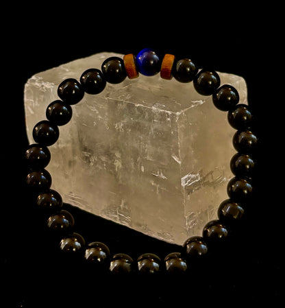 Men’s Lava Rock & Black Stone Bracelet – Natural Blue, Gray or Brown Accent Stones | Medium–Large Wrist