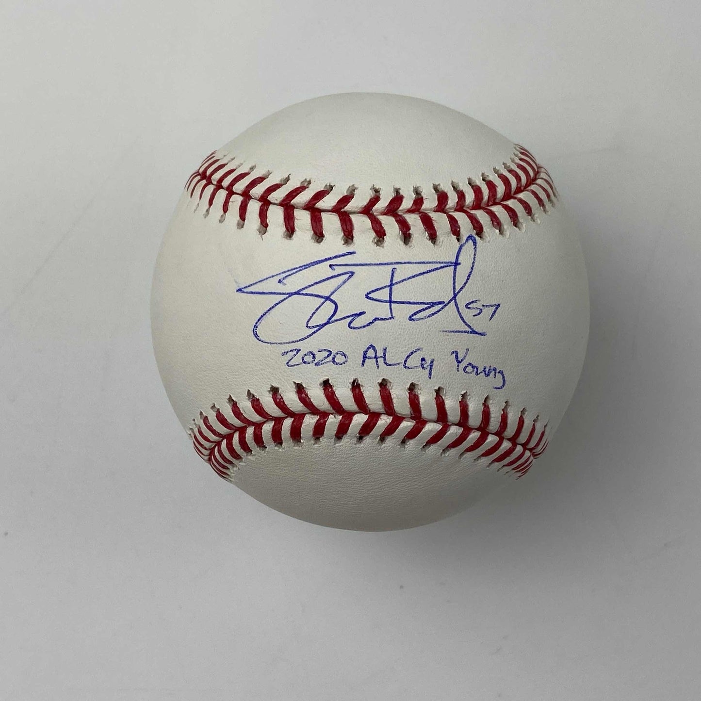 Autographed/Signed Shane Bieber 2020 AL Cy Young Rawlings Official Major League Baseball ROML Beckett BAS COA