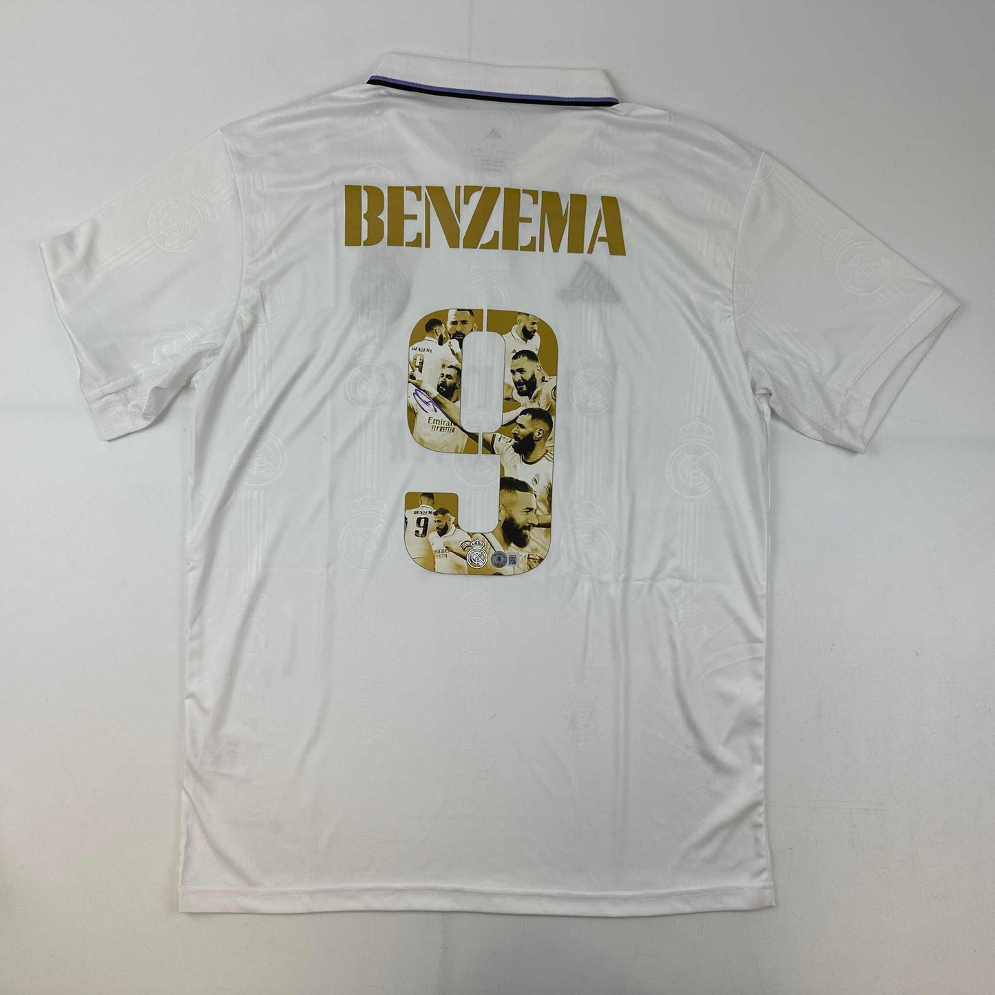 Autographed/Signed Karim Benzema Real Madrid Player Art White Soccer Jersey Beckett BAS COA