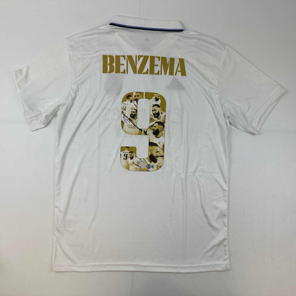 Autographed/Signed Karim Benzema Real Madrid Player Art White Soccer Jersey Beckett BAS COA