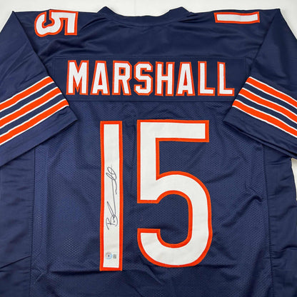 Autographed/Signed Brandon Marshall Chicago Blue Football Jersey Beckett BAS COA