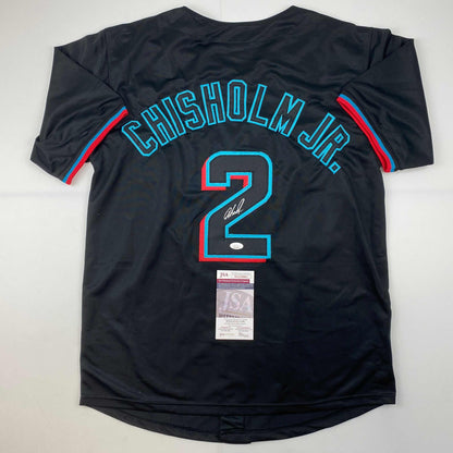 Autographed/Signed Jazz Chisholm Jr. Miami Black Baseball Jersey JSA COA