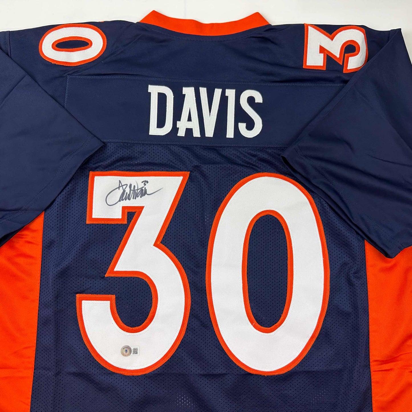 Autographed/Signed Terrell Davis Denver Blue Football Jersey Beckett BAS COA