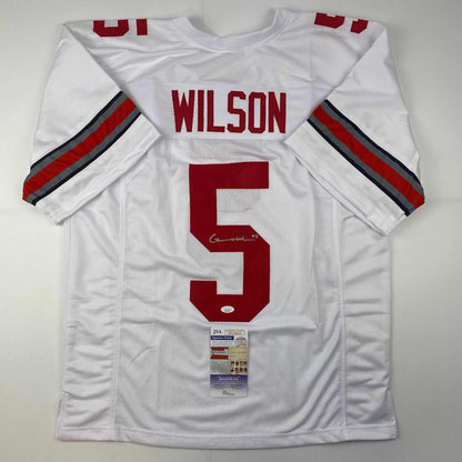 Autographed/Signed Garrett Wilson Ohio State White College Football Jersey JSA COA