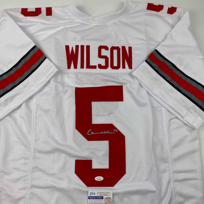 Autographed/Signed Garrett Wilson Ohio State White College Football Jersey JSA COA