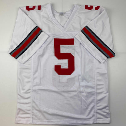Autographed/Signed Garrett Wilson Ohio State White College Football Jersey JSA COA