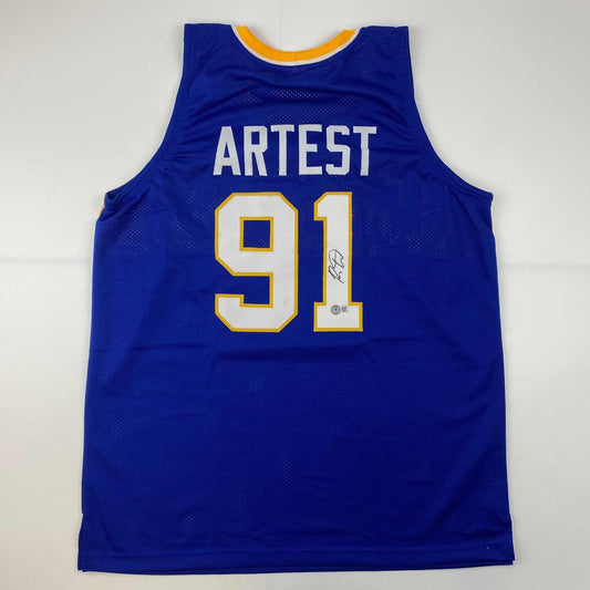Autographed/Signed Ron Artest Metta World Peace Indiana Blue #91 Basketball Jersey Beckett BAS COA