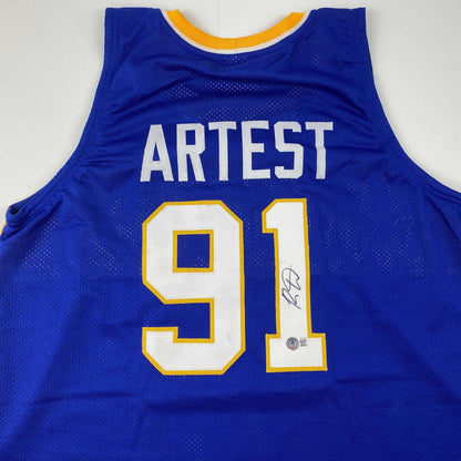 Autographed/Signed Ron Artest Metta World Peace Indiana Blue #91 Basketball Jersey Beckett BAS COA